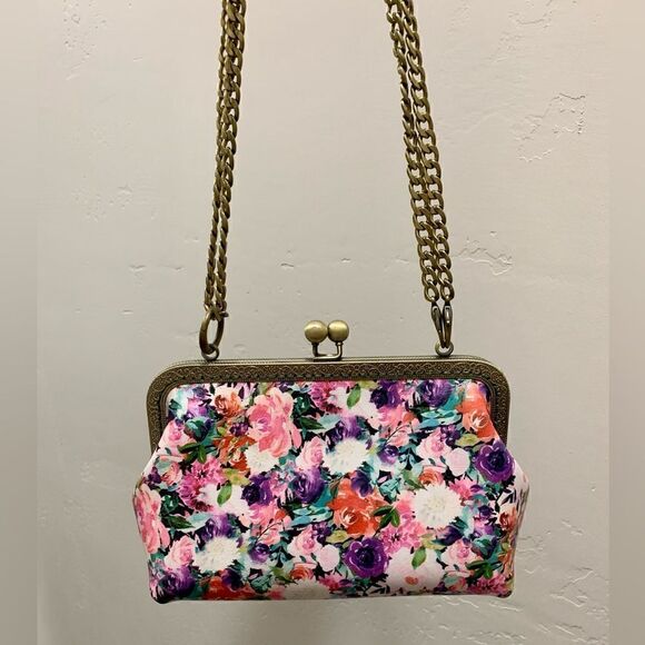 Vintage Handsewn Genuine Leather Floral Print Kisslock Purse & Small clutch Set - Picture 5 of 16